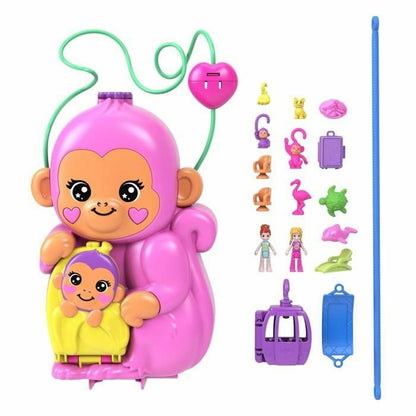 Muñeca bebé con accesorios Polly Pocket Mamá Mono y Bebé