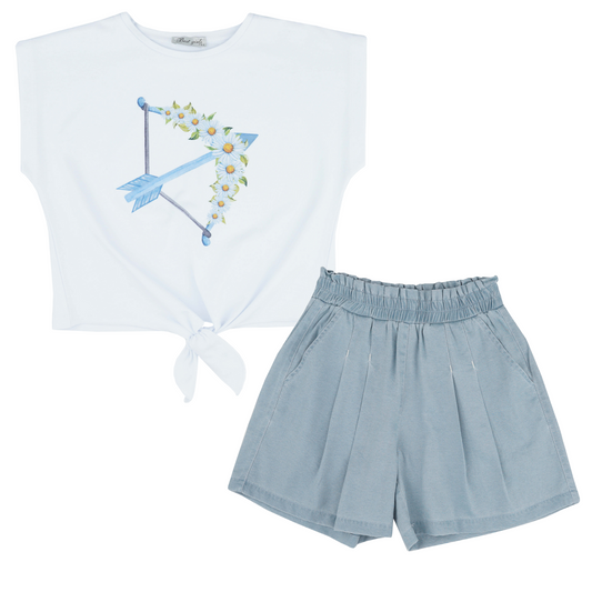 Conjunto casual para niñas con estampado de flores de flecha