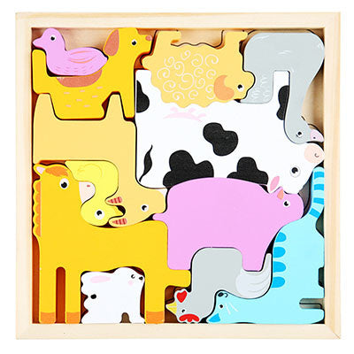 Rompecabezas de Madera 3D de Animales de Dibujos Animados para el Aprendizaje Temprano