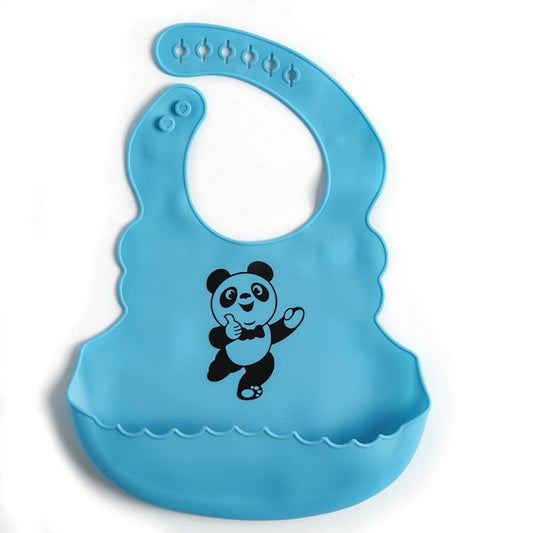 Food-grade silicone baby bib with crumb catcher pocket.
