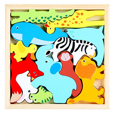 Rompecabezas de Madera 3D de Animales de Dibujos Animados para el Aprendizaje Temprano