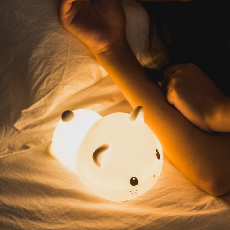 Lámpara Nocturna de Silicona en Forma de Gato con Control Táctil para Bebés