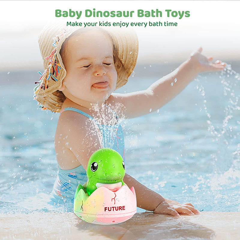 Juguetes de baño de dinosaurio con rociador de agua automático y luz