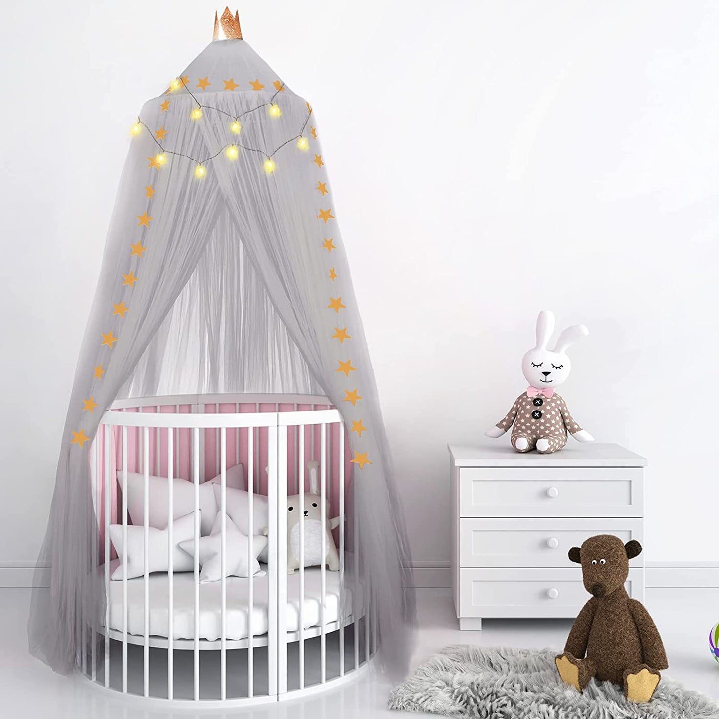Dosel de cuna para bebé con corona de estrellas soñadora para utilería fotográfica