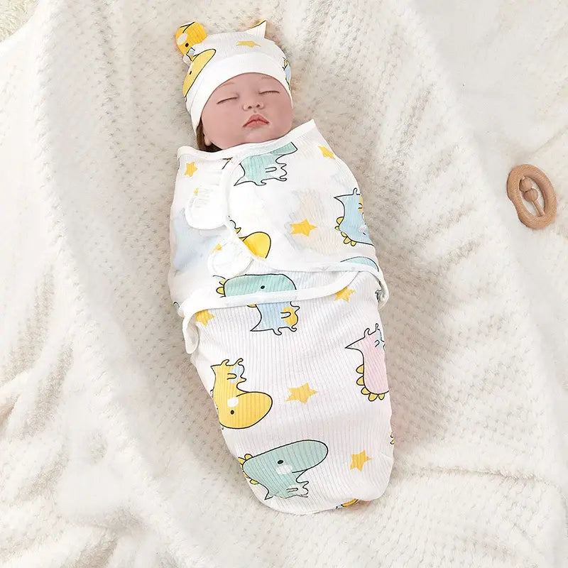 Manta Envolvente (Arrullo) de Algodón con Gorrito para Bebé