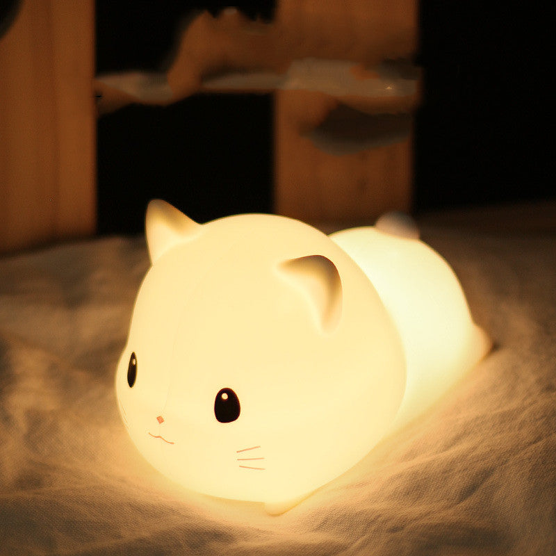Lámpara Nocturna de Silicona en Forma de Gato con Control Táctil para Bebés