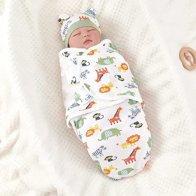 Manta Envolvente (Arrullo) de Algodón con Gorrito para Bebé